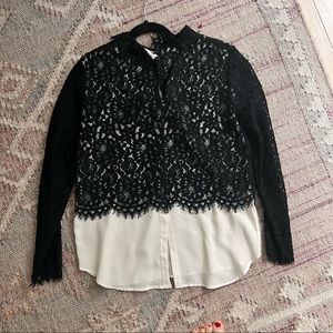 Sandro Black Lace Overlay Blouse